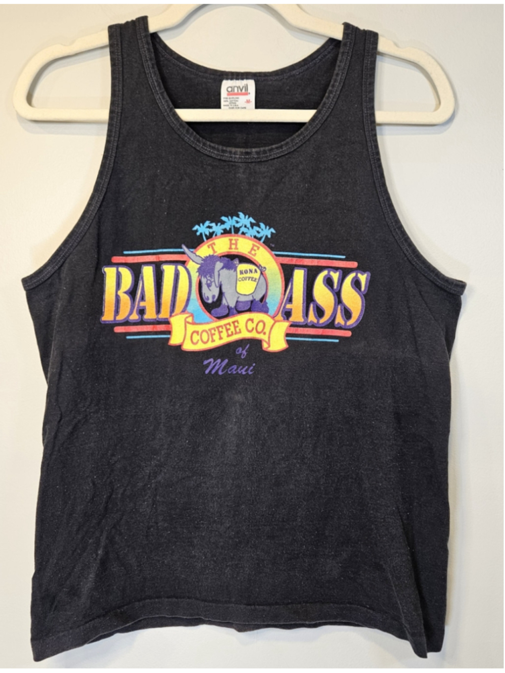Vintage 90s Bad Ass Coffee Co Maui Hawaii Tank Top Anvil USA Made Medium